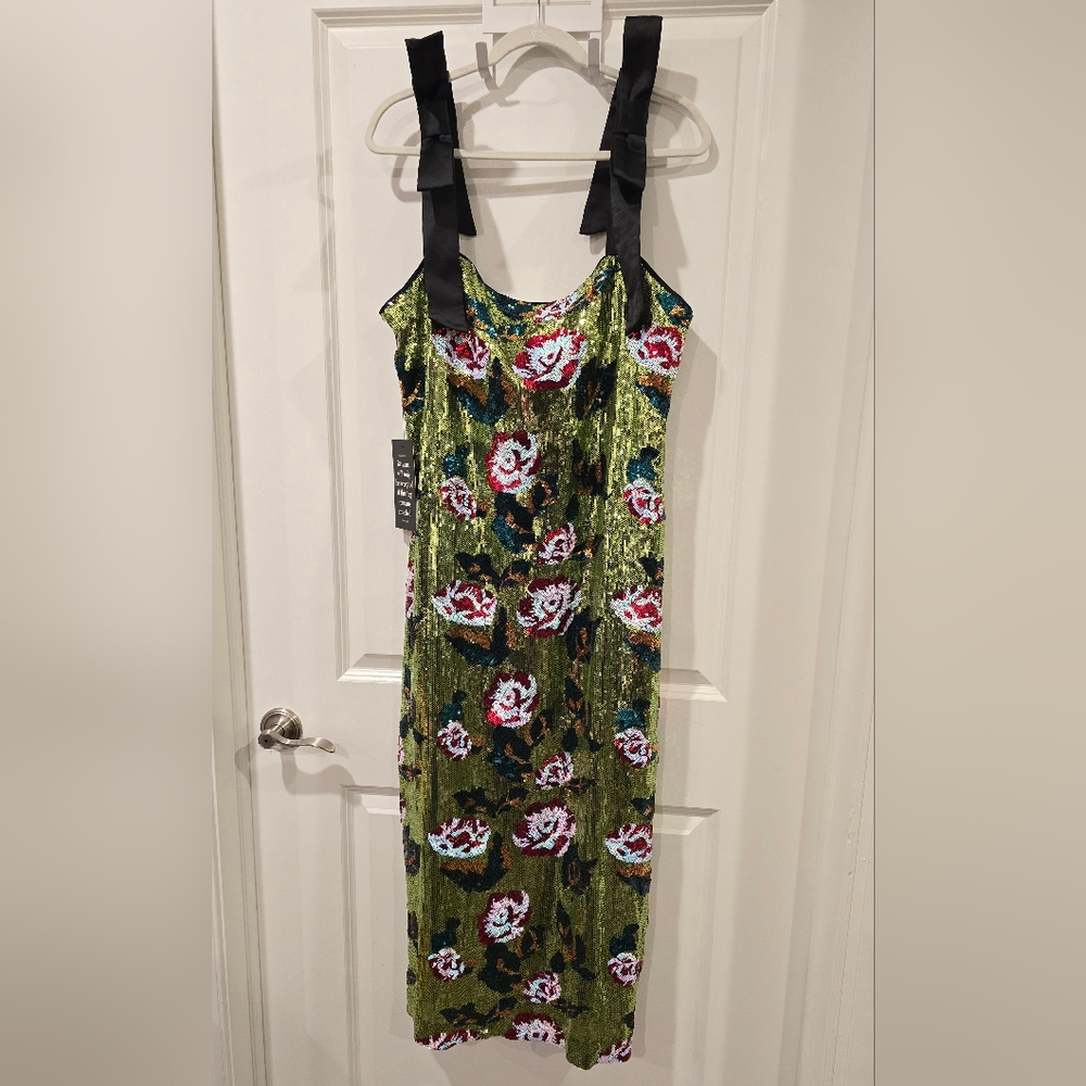 Floral Sequin Roxy Dress in Green and Red NWT